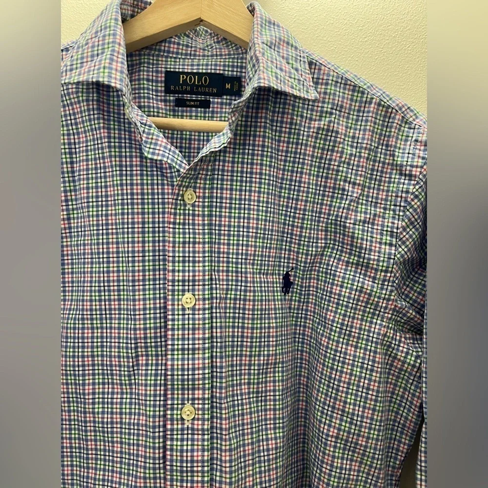 EUC Polo Ralph Lauren Plaid Long Sleeve Collared Button Down Size Medium